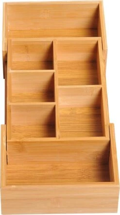 Verstelbare Lade Organizer - Voor Bestek/Keuken/Bureau/Make-Up/Accessoires – Uitschuifbare Lade Inzet Verdeler - Opbergbak Doos - Verstelbaar In 5 Of 7 Compartimenten - Duurzaam Bamboe Hout -Merkloos Winkel 669x1200