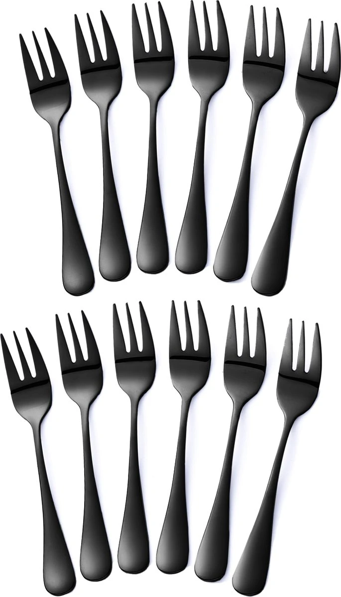 Alheco 12 Gebaksvorkjes - RVS - Kleine Vorkjes Set - Zwart 3 Alheco 12 Gebaksvorkjes - RVS - Kleine Vorkjes Set - Zwart