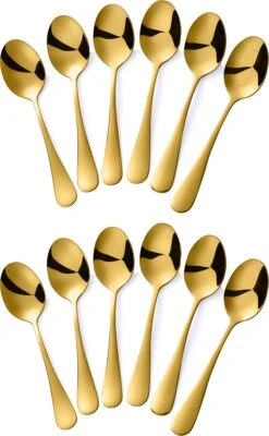 Alheco 12 Ovale Koffielepels - 13.8cm - RVS Koffielepeltjes - Goud