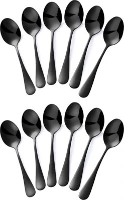 Alheco 12 Ovale Koffielepels - 13.8cm - RVS Koffielepeltjes - Zwart