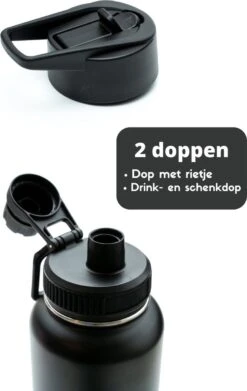 Thermosfles - Onyx Black - 1 Liter - Extra Dop Met Rietje & Drinktuit - Thermosflessen - Isoleerfles - BPA Vrij - Lekvrij - Thermoskan - Isoleerbeker - Thermosbeker -Merkloos Winkel 758x1200