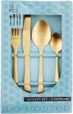 Merkloos Bestekset 16-delig - Goud - Goudkleur - 4x Messen, Vorken, Lepels En Dessertlepels - Roestvrij Staal -Merkloos Winkel 771x1200 2