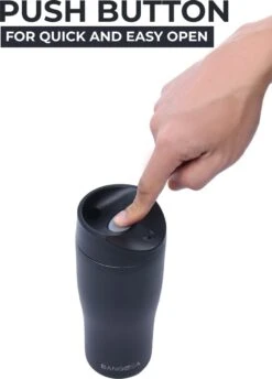 BanGosa® Koffiebeker To Go - Thermosbeker - Reisbeker - Travel Mug - RVS 400ml - Mat Zwart -Merkloos Winkel 862x1200