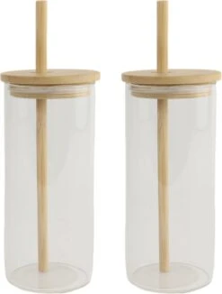 Orange85 Drinkglazen - Met Bamboo Deksel En Rietje - 2 Stuks - 400 Ml - Waterglazen